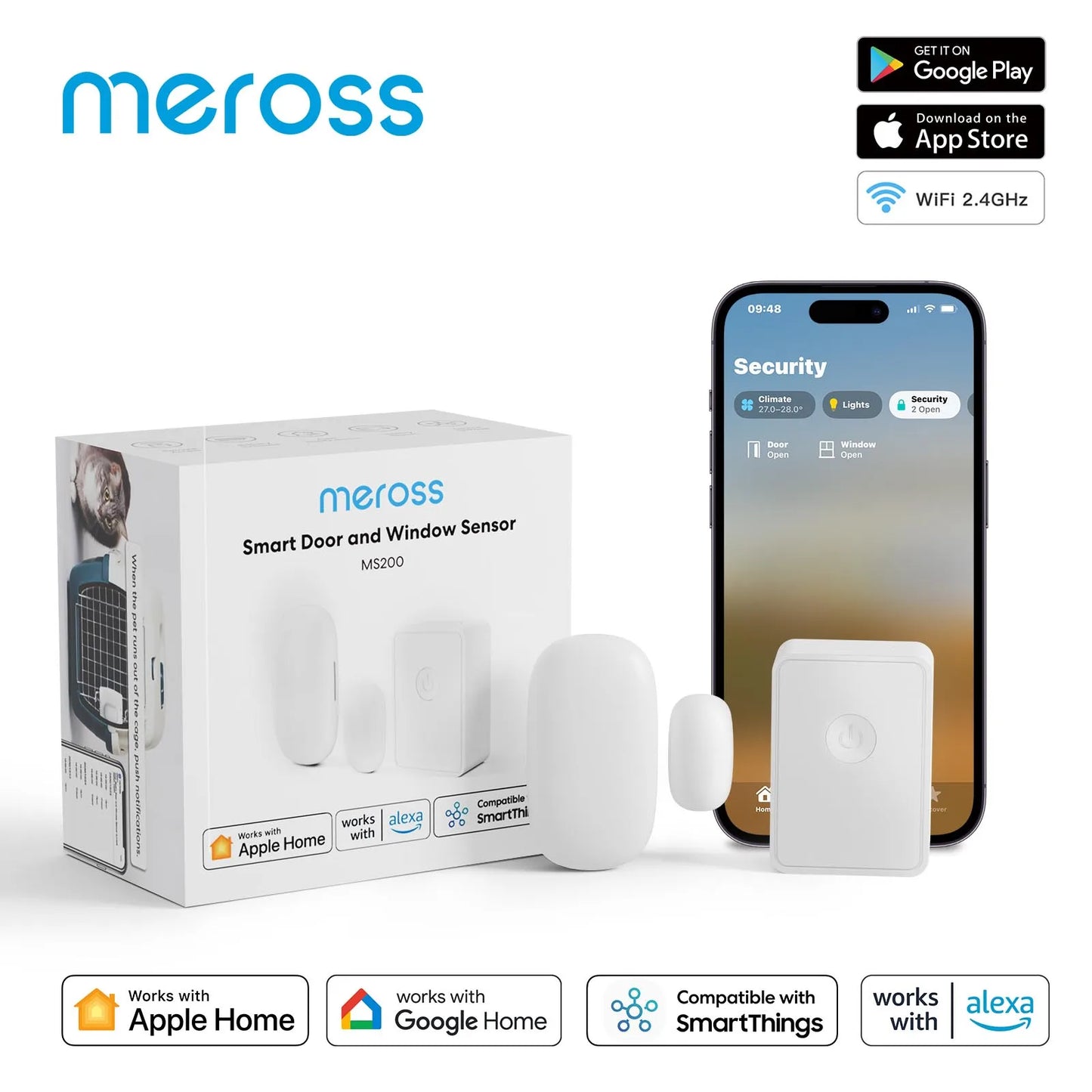 Meross Sensor de Porta e Janela Inteligente Wi-Fi – Segurança Residencial HomeKit