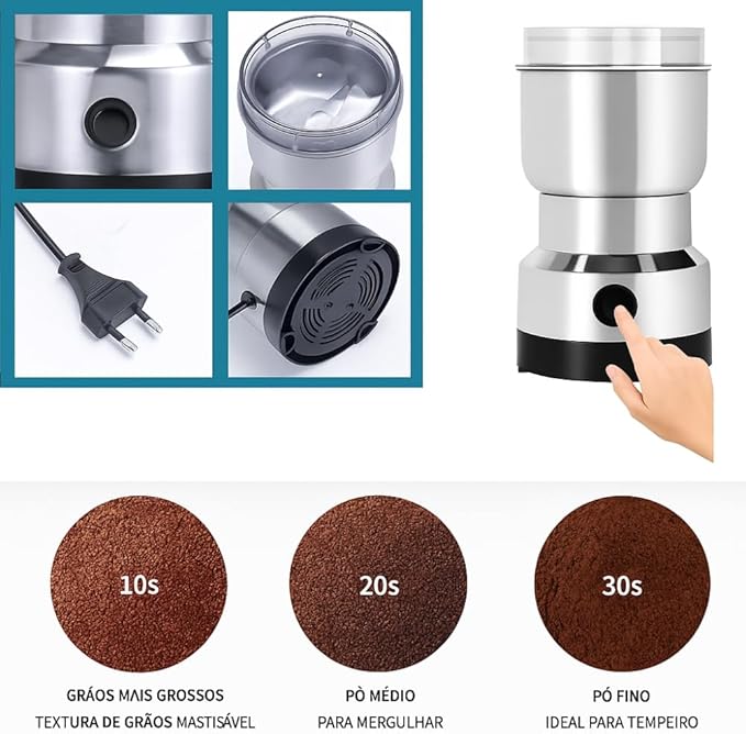 Moedor Elétrico Multifuncional XMSJ 150W – Compacto, Potente e Ideal para Temperos, Grãos e Café