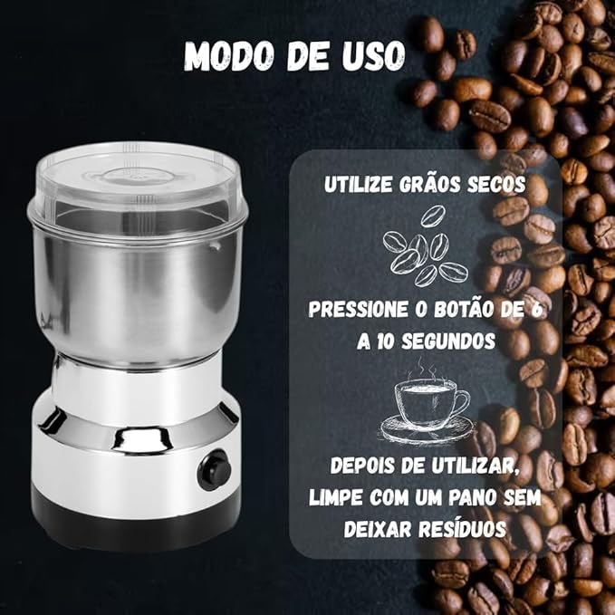 Moedor Elétrico Multifuncional XMSJ 150W – Compacto, Potente e Ideal para Temperos, Grãos e Café