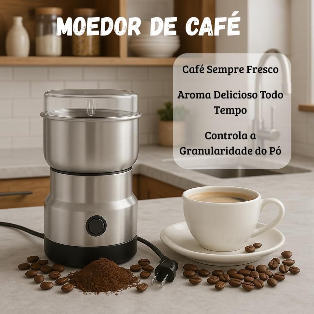 Moedor Elétrico Multifuncional XMSJ 150W – Compacto, Potente e Ideal para Temperos, Grãos e Café