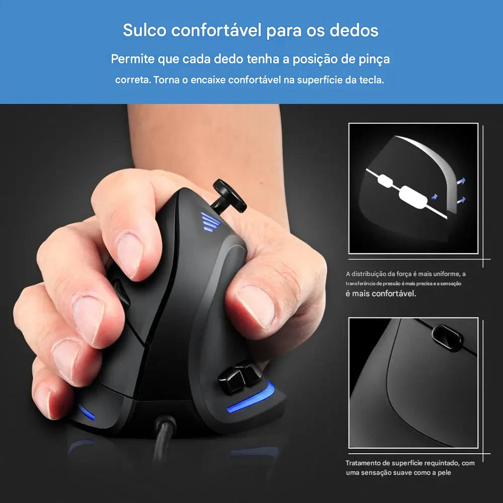 Mouse Vertical Gamer LEFON C18 — Precisão, Ergonomia e Desempenho Avançado!
