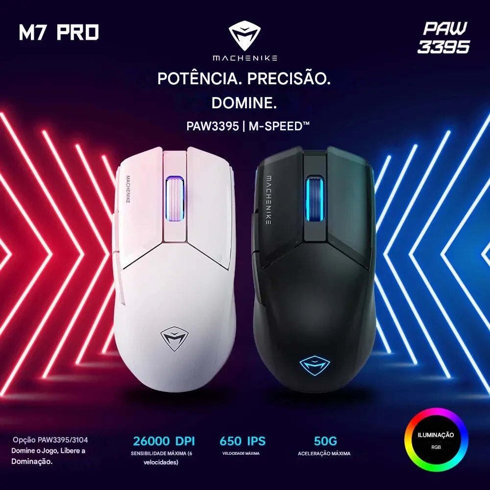 Mouse Gamer Sem Fio MACHENIKE M7 PRO — Precisão, Velocidade e Estilo Profissional