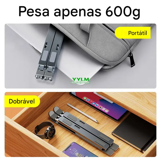 Suporte de Alumínio Ajustável YYLMONE – Elegância, Resistência e Conforto para Seu Notebook!