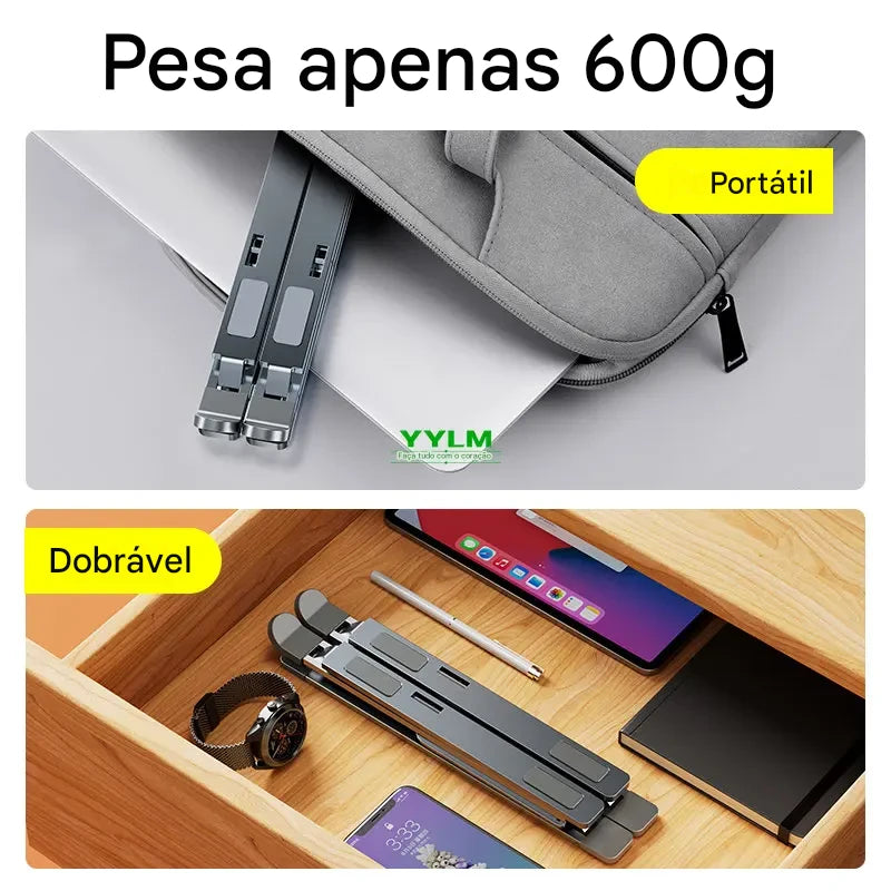 Suporte de Alumínio Ajustável YYLMONE – Elegância, Resistência e Conforto para Seu Notebook!