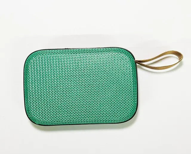 Caixa de Som Bluetooth Portátil com Malha de Tecido – Som Potente, Design Moderno e Alta Portabilidade