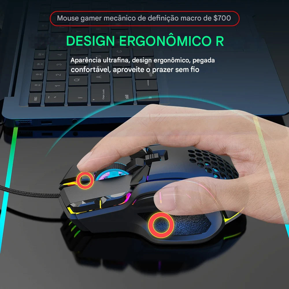 Mouse Gamer Profissional CSHZCE – RGB, Alta Precisão e 10 Botões Programáveis