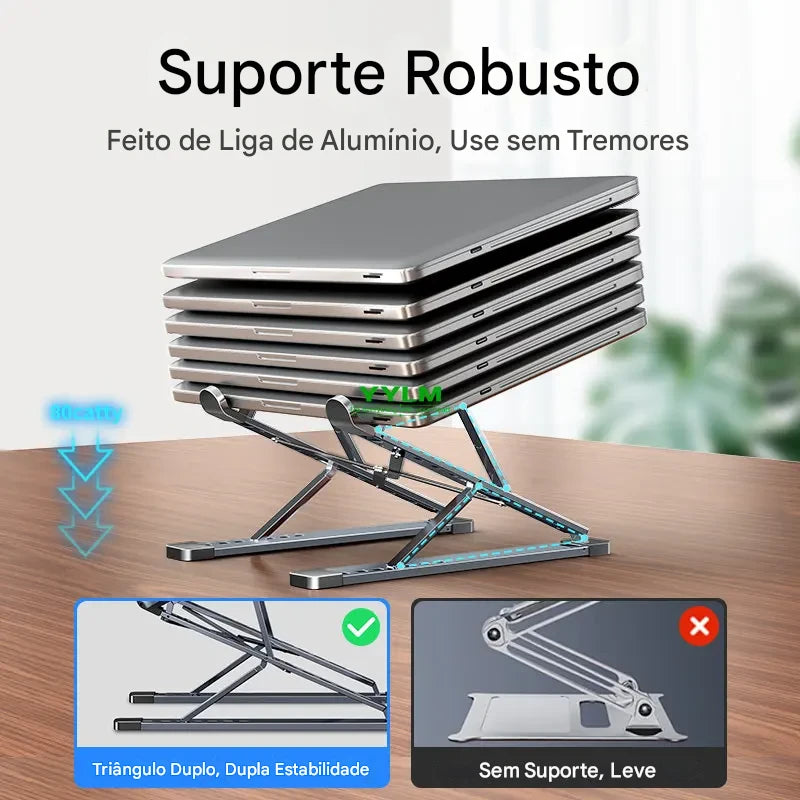 Suporte de Alumínio Ajustável YYLMONE – Elegância, Resistência e Conforto para Seu Notebook!