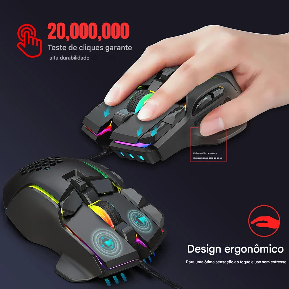 Mouse Gamer Profissional CSHZCE – RGB, Alta Precisão e 10 Botões Programáveis
