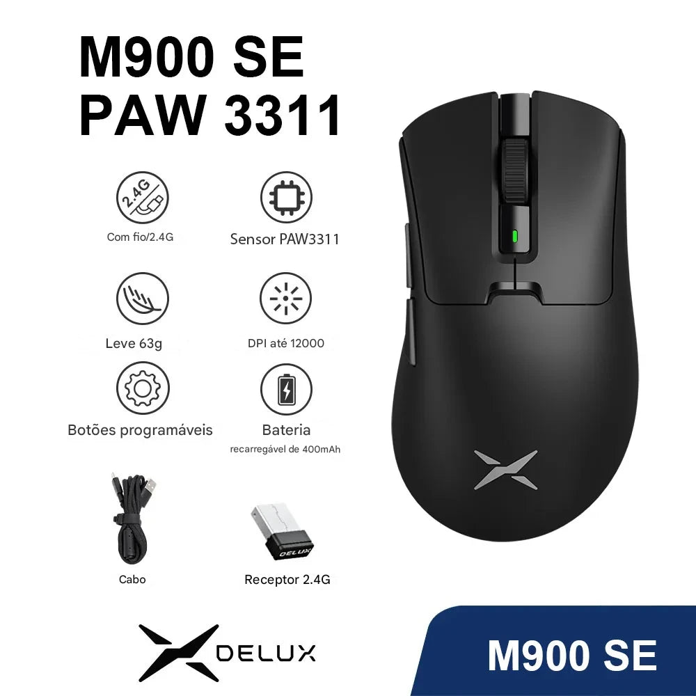 Mouse Gamer Sem Fio Delux M900 SE — Precisão Profissional e Performance Extrema