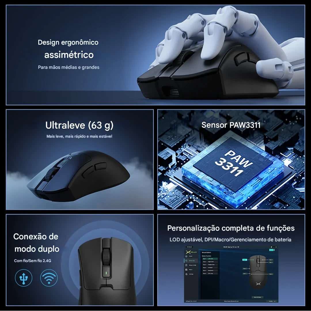 Mouse Gamer Sem Fio Delux M900 SE — Precisão Profissional e Performance Extrema