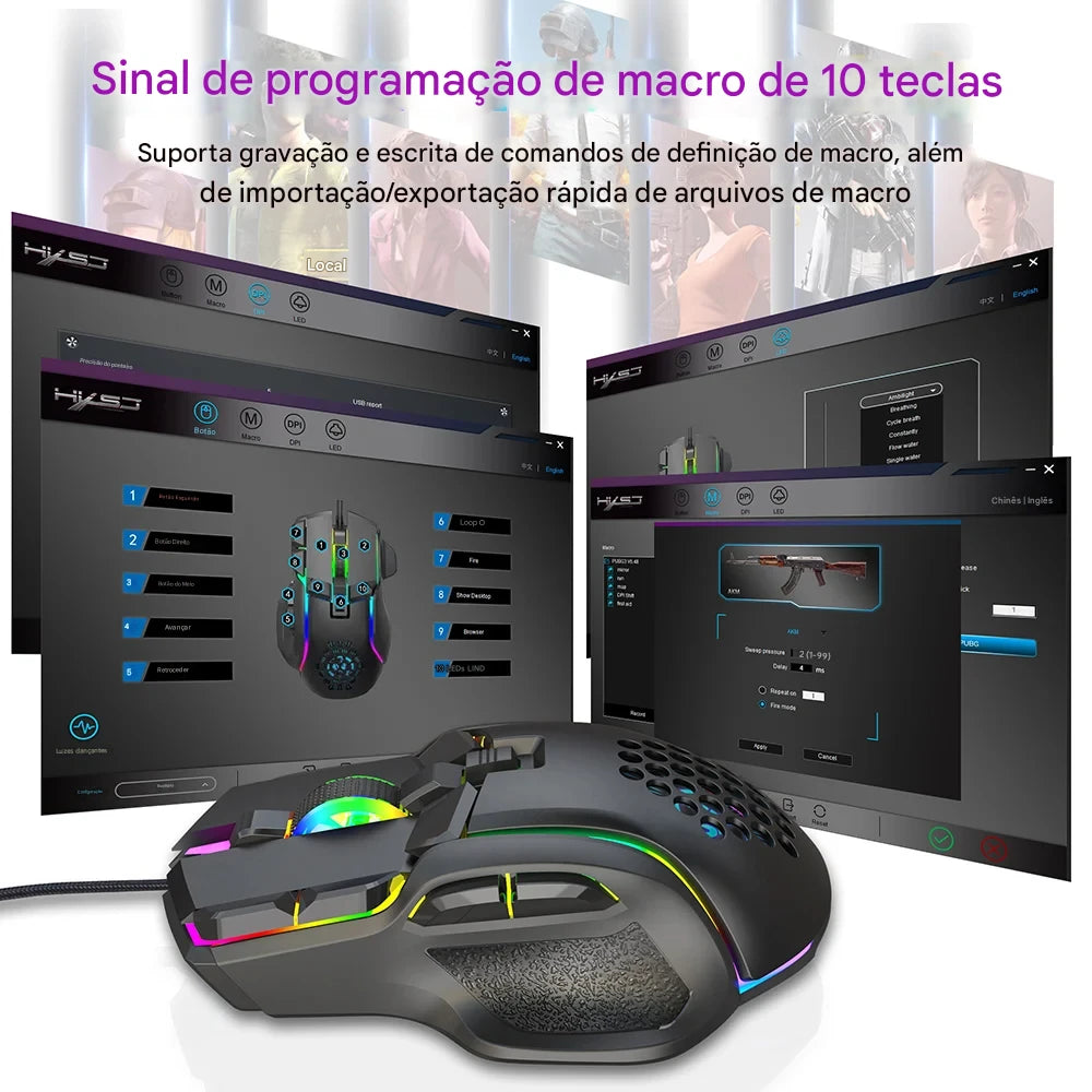 Mouse Gamer Profissional CSHZCE – RGB, Alta Precisão e 10 Botões Programáveis