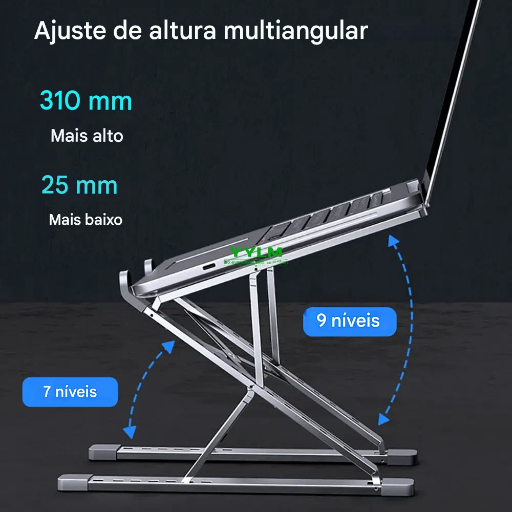 Suporte de Alumínio Ajustável YYLMONE – Elegância, Resistência e Conforto para Seu Notebook!