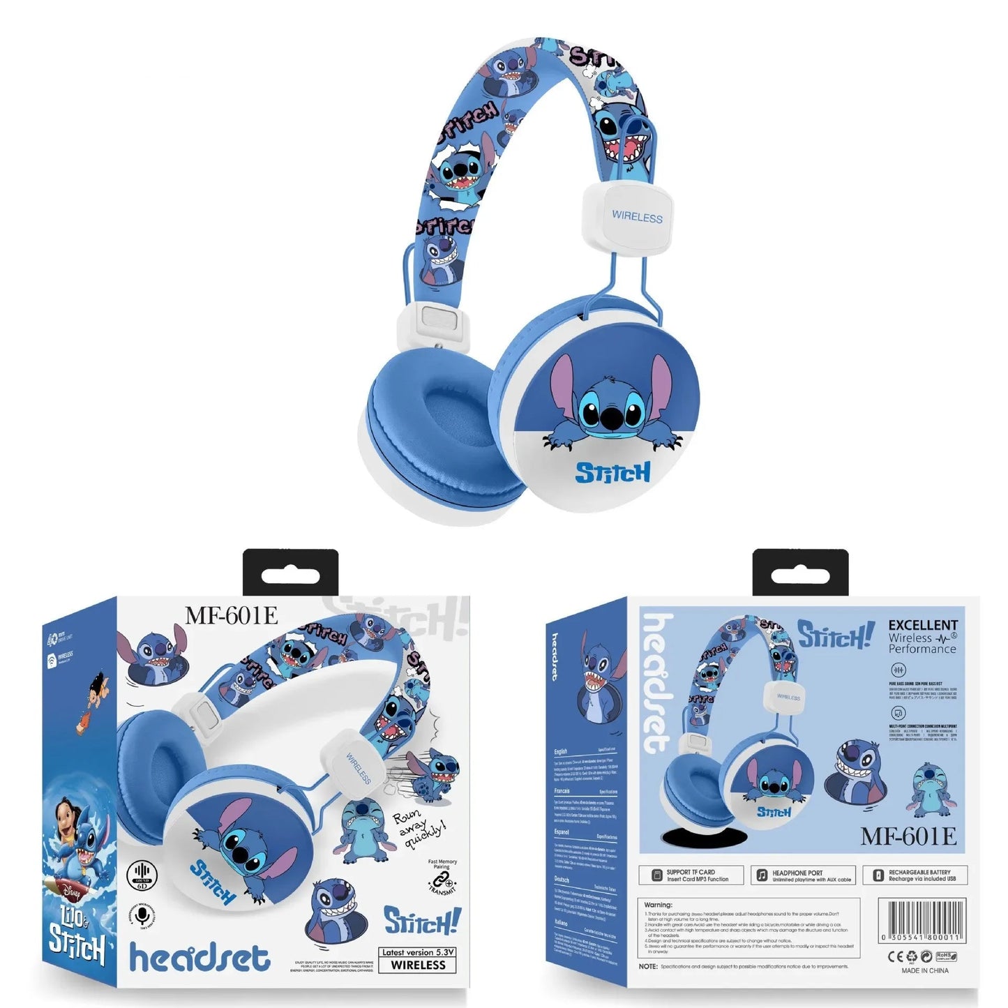 Fone de Ouvido Bluetooth Disney Stitch — Design Divertido e Som de Alta Qualidade
