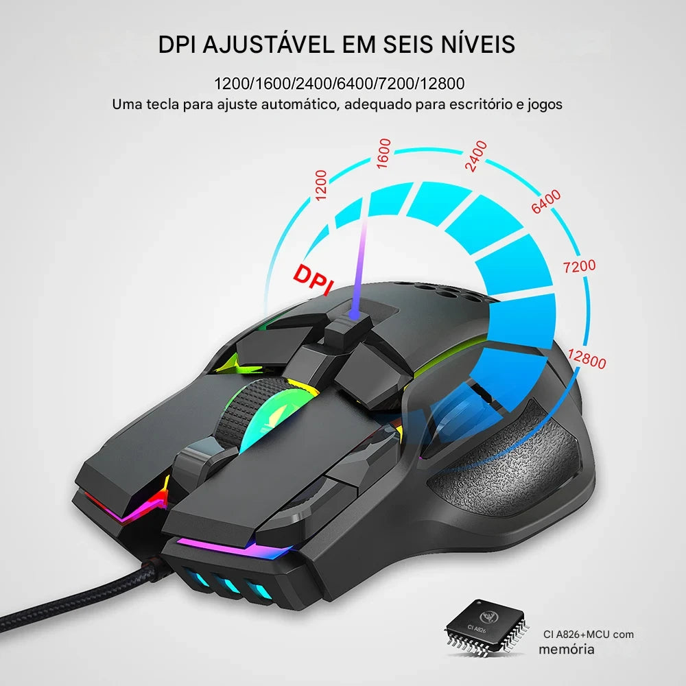 Mouse Gamer Profissional CSHZCE – RGB, Alta Precisão e 10 Botões Programáveis
